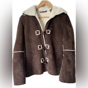 Soft Suede Like and Sherpa-lined Brown and White/Cream Jacket - Small